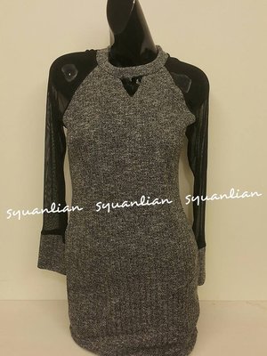 ♥In style♥網紗接袖針織羅紋長版上衣洋裝♥(黑色.灰色)