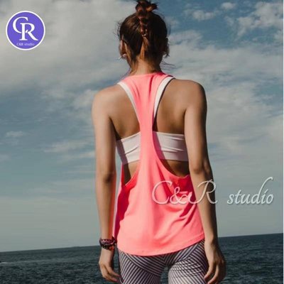 C&R Studio 工字運動背心女 運動上衣 寬鬆 中長款 無袖運動T恤女 跑步健身背心 瑜伽服 罩衫