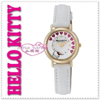小花花日本精品♥ Hello Kitty 手錶白色皮製精緻KT造型手錶 外框是愛心圓環會一直繞喔~99902209