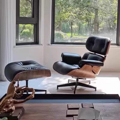 定制 北歐設計師單人沙發椅伊姆斯躺椅真皮Eames旋轉懶人休閑辦公椅子