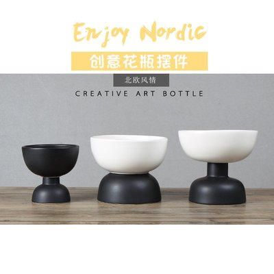 創意黑白雙色拼接陶瓷碗軟裝擺件  北歐風家居樣板房擺設工藝品