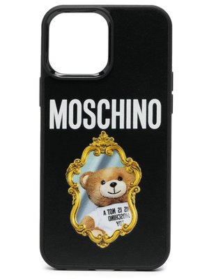 【折扣預購】22秋冬正品Moschino iPhone 13 Pro Max 金色魔鏡泰迪熊 白T小熊 黑色手機殼