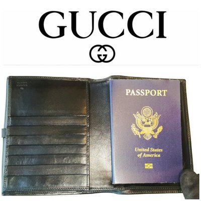 近新 古馳 GUCCI 買一送一(2件組)牛皮黑色長夾 護照夾 證件夾 中夾皮夾㊣789 一元起標有LV