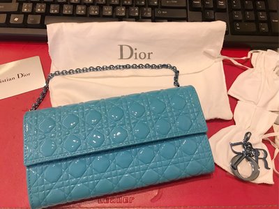 全新Dior 漆皮 藍色 woc 手拿包 短鍊包 長夾