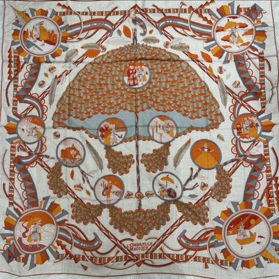 Hermes LOmbrelle Magique shawl 140x140cm 橘/藍 《精品女王全新&二手》