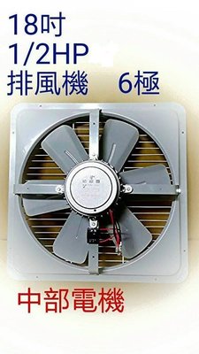 『中部批發』18吋 1/2HP 6極 工業用排風機 吸排 通風機 抽風機 電風扇 工業扇 工業排風扇 (台灣製造)