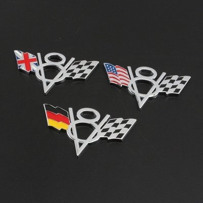 汽車金屬車貼 英國德國美國國旗中網標個性改裝V8車標排量標尾標