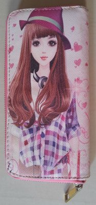 (T4) 可愛時尚夢幻少女圖案長皮夾+氣質黑 ROSE 長皮夾~2款合售~99元起標~~