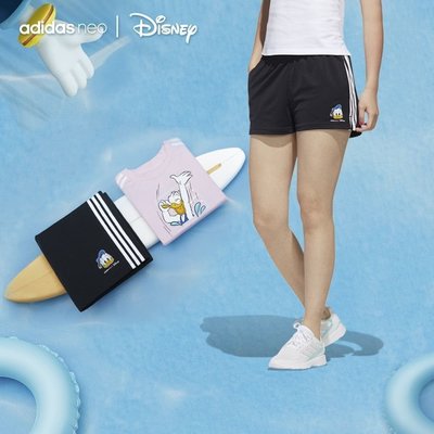 100原廠％Adidas愛迪達官網 neo Disney唐老鴨女裝夏季運動短褲GJ5656
