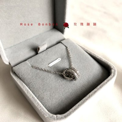 日本限定純銀925 項鍊 鎖骨鏈 雙環 鑲鑽 水鑽 轉運 鋯石短款 銀色 送禮 紀念 禮盒 Rose Bonbon