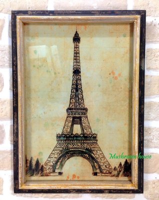 點點蘑菇屋{木框畫}復古仿舊艾菲爾鐵塔木板畫 法國巴黎 壁飾 掛畫 鄉村風 田園風 現貨