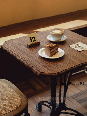 餐桌vintage復古實木咖啡店桌子歐式中古方桌美式鐵藝餐廳圓桌法式飯桌