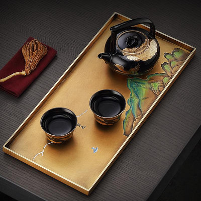 京也黃銅茶盤儲水式干泡茶盤家用小茶臺復古茶道壺承茶臺功夫茶具