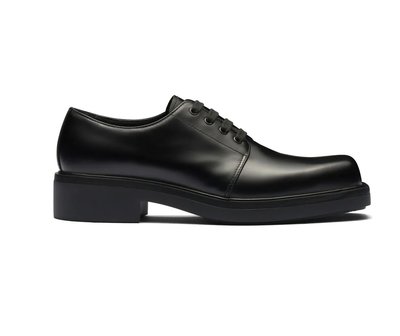 [全新真品代購-F/W22 新品!] PRADA 黑色皮革 皮鞋 / 德比鞋