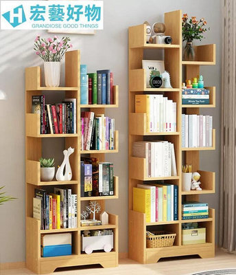 簡易兒童書架靠墻落地小型置物架簡約現代家用書櫃家用收納架-宏藝好物
