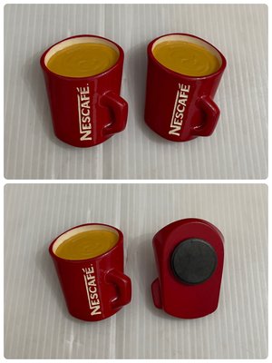 龍廬-自藏出清~手工彩繪冷瓷製品-波麗彩繪Nescafe 雀巢咖啡杯造型立體磁鐵留言磁鐵冰箱貼/起標為二個一套價格