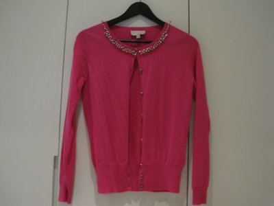 moiselle玫瑰紅珠鑽長袖喀什米爾毛衣外套---999起標--標多少賣多少