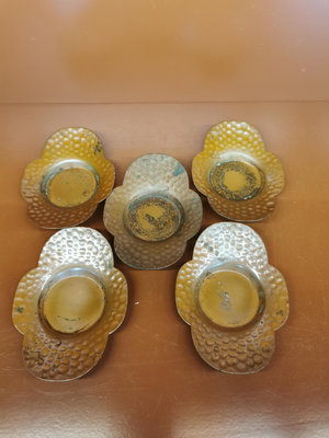 【二手】茶托（5枚），日本回流年代物，純銅打造，名家瑞正作，底部3398【李掌櫃】銅器 佛像 擺件