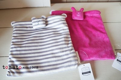 ˙ＴＯＭＡＴＯ生活雜鋪˙日本進口雜貨CRAFTHOLIC灰白條紋熊桃色兔子系列布偶束口袋收納包(M)