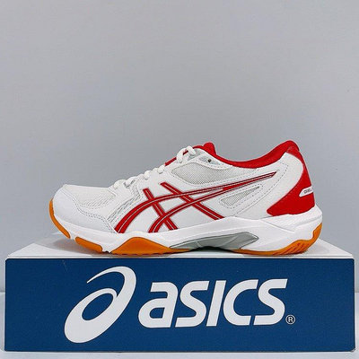 ASICS GEL-ROCKET 10 男女款 白紅色 舒適 皮革 透氣 耐磨 運動 羽排球鞋 1073A047-100