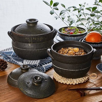 【熱賣精選】[陶瓷王]日本進口萬古燒耐高溫粗陶土鍋小森林雙蓋蒸米飯煲湯砂鍋，