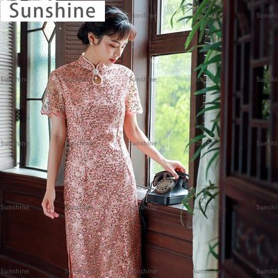 [Sunshine]逸紅顏 絲艷 年新款旗袍女夏氣質優雅小蓋袖復古改良旗袍