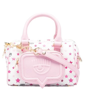 【折扣預購】22春夏正品CHIARA FERRAGNI滿版小星星 粉色獨眼 白色小款波士頓包 手提包