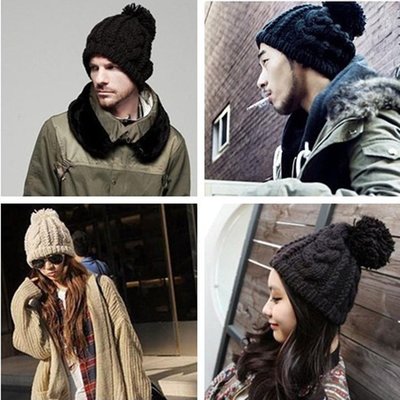 韓版冬季保暖麻花毛球針織帽/情侶帽/毛線帽