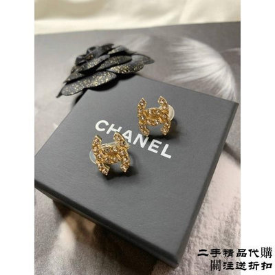 二手精品代購 香奈兒Chanel 金色logo 耳環 耳夾 夾式款