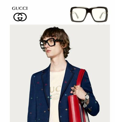 Gucci ►（黑色框×金屬金色）Oversize 方型大框 眼鏡 光學鏡框 中性款｜100%全新正品｜特價!