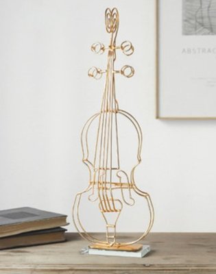 歐洲進口 鐵藝工藝品小提琴造型擺件 樂器金色提琴時尚居家裝飾品 禮品擺飾拍照道具