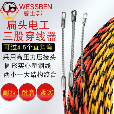 [快速出貨]WESSBEN電工三股扁頭穿線器電線暗裝穿管器網線直角彎拉引線器