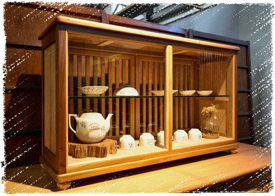 ^_^ 多 桑 台 灣 老 物 私 藏 ----- 虛實禪韻的台灣老檜木+烏心石木玻璃櫃