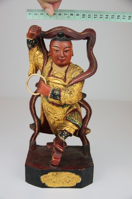 1104-回饋社會-特價品-太子爺(木質不詳--無法器)台灣老木雕--原色老神像--宗教研究收藏品(郵寄免運費)