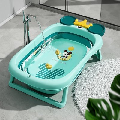 迪士尼嬰兒洗澡盆寶寶浴盆大號可折疊新生小孩洗澡浴桶可坐躺~特價