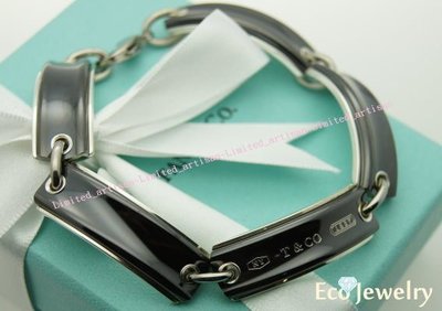 《Eco-jewelry》【Tiffany&amp;Co】稀有款 1837黑鈦牌相連手鍊 純銀925手鍊~專櫃真品已送洗