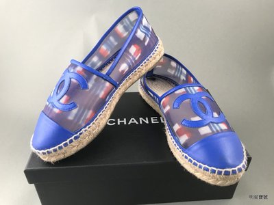 [我是寶琪]  CHANEL 藍網皮革草編鞋