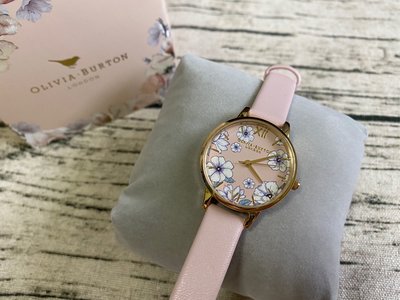 全新正品Olivia Burton粉色小花皮錶帶手錶（不附盒）