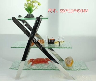 INPHIC-高級食品展示座/自助餐蛋糕水果架/不鏽鋼展示架/X形三層點心架