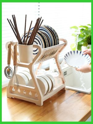 廚房家具置物架多功能碗盤瀝水架碗碟碗筷盤刀收納架雙層餐具架用具晾洗架瀝水碗架碗櫃(NO.30)