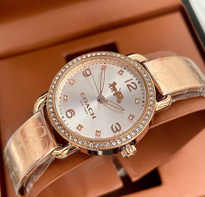 COACH Delancey 水鑽圈 白色錶盤 玫瑰金色手鐲式錶帶 石英 女士手錶 14502355