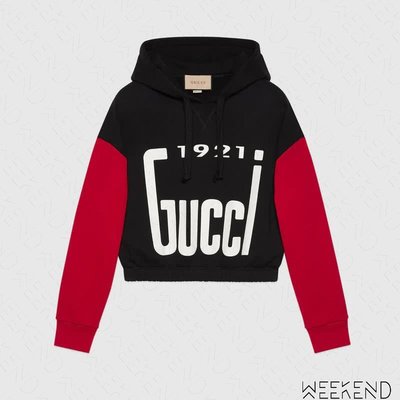 【WEEKEND】 GUCCI 1921 Gucci 短版 衛衣 帽T 黑+紅色 671507 22春夏