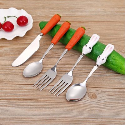 ANLIFE》可愛兔子湯匙 叉子 紅蘿蔔餐具 餐刀 攜帶不鏽鋼兒童餐具E8491