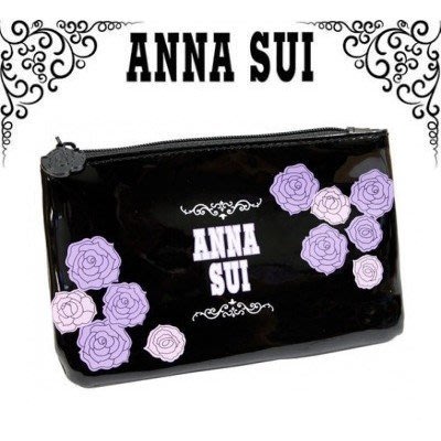 Anna Sui 安娜蘇 薔薇 黑色 防水 漆皮 手拿包 零錢包 萬用包 手機包