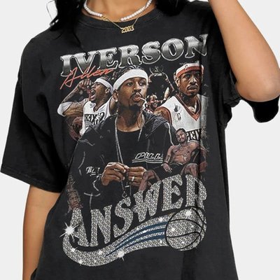 現貨熱銷- Allen Iverson vintage艾佛森T恤美式復古重磅潮流籃球印花人物潮