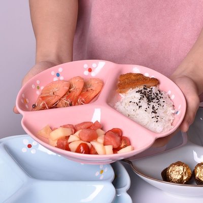 日式餐具陶瓷三格盤家用分隔菜盤創意早餐碟子多格飯盤分餐分格盤-特價