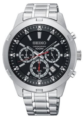 【金台鐘錶】SEIKO 精工 三眼計時 男錶 防水100米 不鏽鋼錶帶 (黑面) SKS605P1
