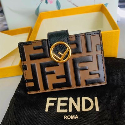 【二手】FENDI FF 金色LOGO 風琴卡包 卡夾 名片夾