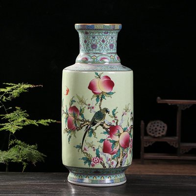 花瓶仿古中式琺瑯彩大爆竹瓶 中陶瓷花瓶 家居瓷器客廳工藝擺件