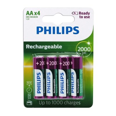 《省您錢購物網》全新~飛利浦PHILIPS AA 3號 2000mAh 低自放鎳氫充電電池(3號4顆)